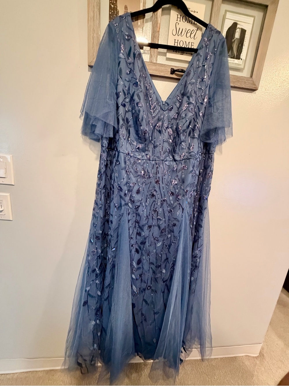 Ever Pretty Dusty Blue Sequin Floral Tulle Gown